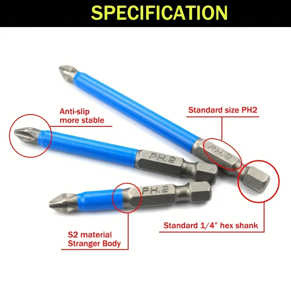 10pcs Magnetic Anti-Slip Screwdriver Drill Bit, Cross Head 25/50/65/70/90/125/150mm, Magnetic PH2 Standard Set Hand Power Tools