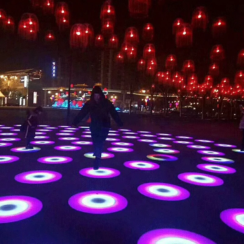 LED Luminous Circular Music Jumping Floor Tile, Human Body Gravity Sensing Color Interactive Dance Light for Outdoor Use