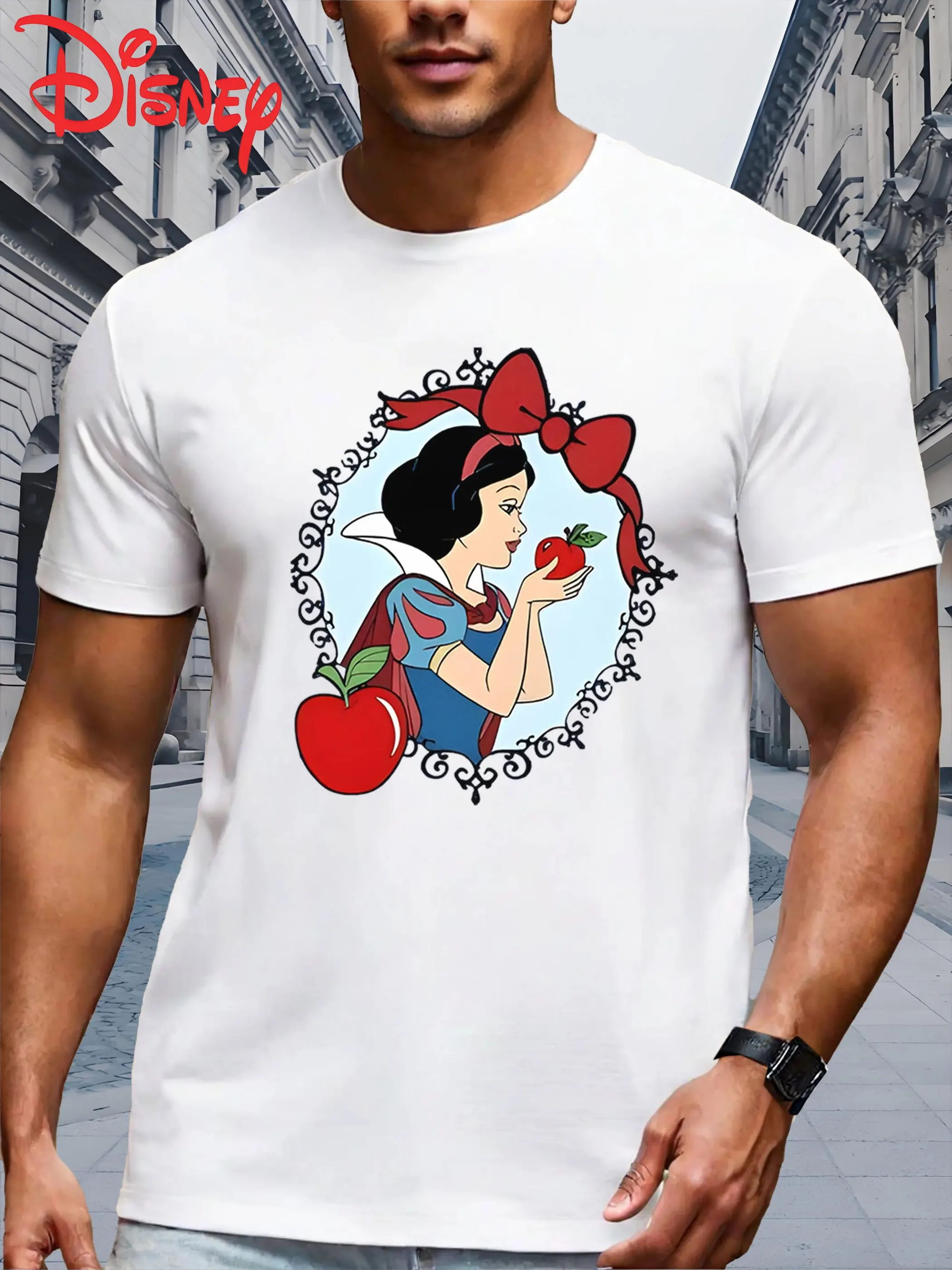 

2025 New Disney Snow White Trendy Fashion Casual Pure Cotton T-shirt Retro Street College Style Commuting Y2k Harajuku Unisex