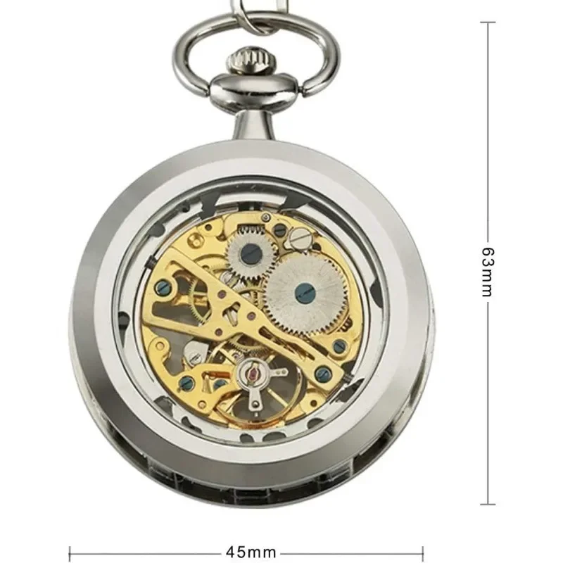 Mens Classic Steampunk Pocket Watch with Chain Skeleton Hand Wind Mechanical Pocket Watches for Men & Women