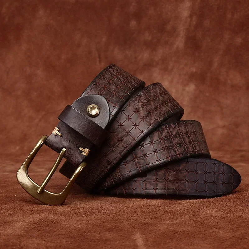 

High Quality Cowhide Leather Belt with Brass Buckle, Male Jeans Waistband (3.8cm Width)