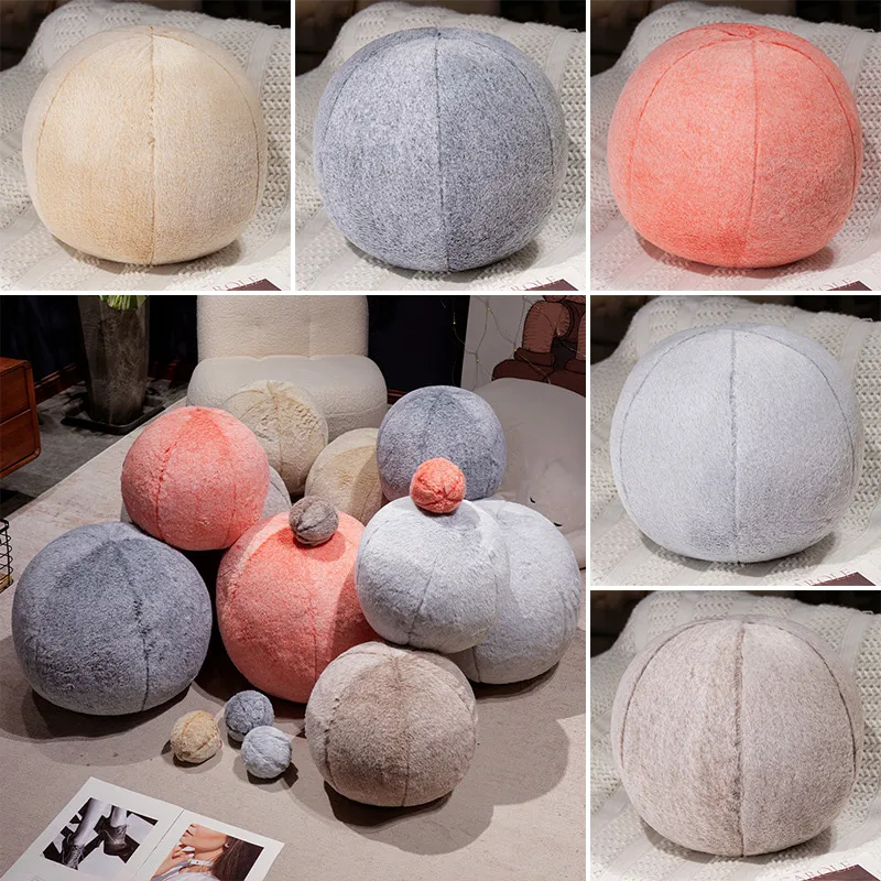 

Кроличий меховой шар, плюшевая подушка, фаршированная коричнево-серая, бежевая, коралловая подушка, поддержка спины, плюшевый диван, украшение для стула, подарок