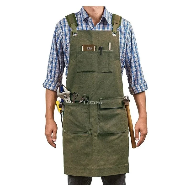 

Thickened Canvas Apron Waterproof Cleaning Woodworking Mechanic Carpenter Electrician Gardening Heavy Industry Sleeve Apron Set