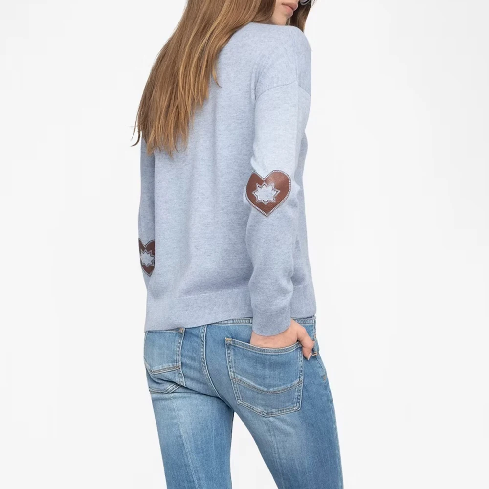 

【Gift Free】2026 Women Sleeve Patch Jacquard Knit Pullover Winter O-Neck Long Sleeve Classic Casual Lady Sweater Top