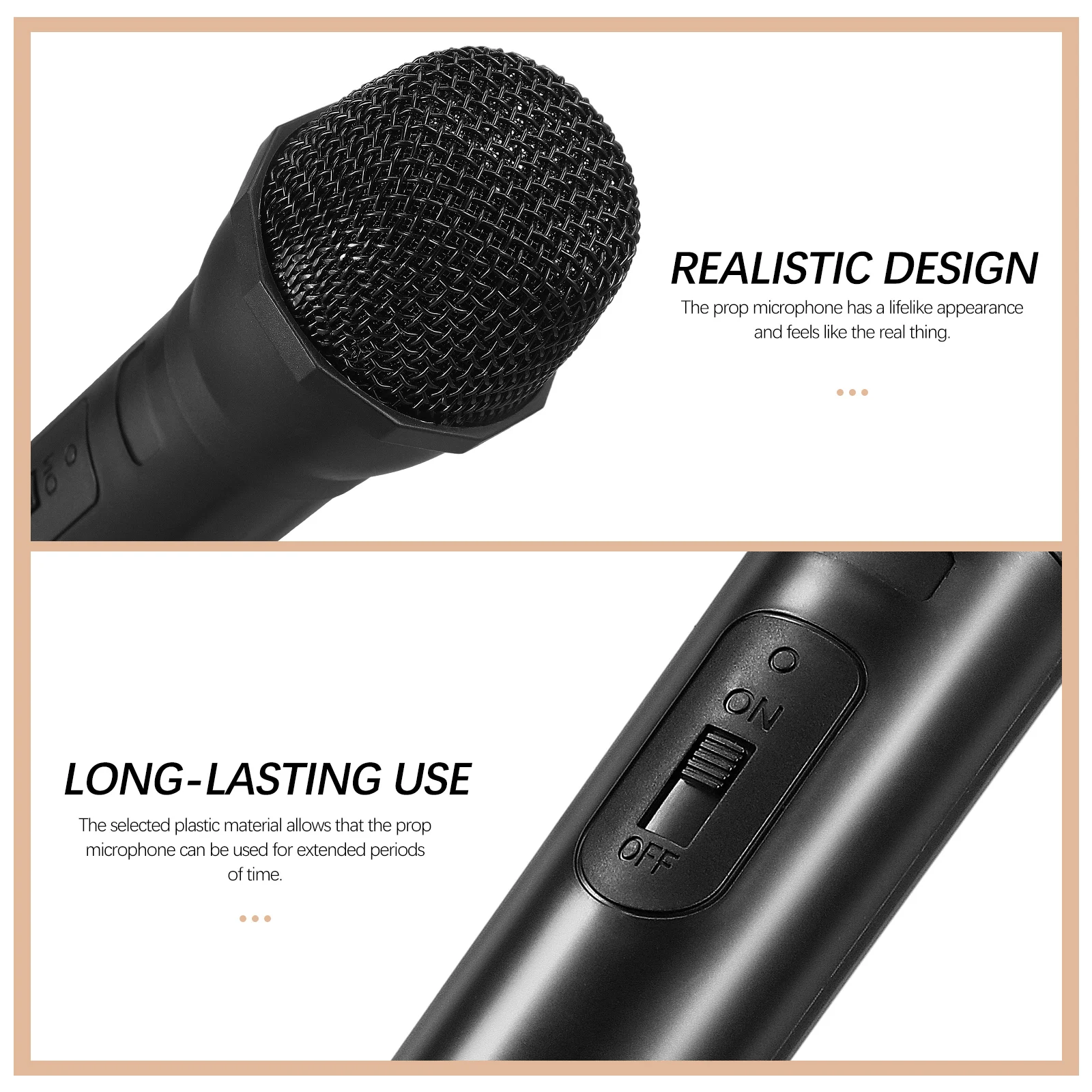 

Microphone Props 1 Large Black Plastic Fake Microphones Lightweight Portable Stage Performance Party Toys Kids Plaything
