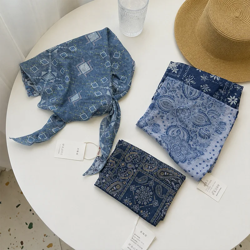 Triangle Scarf Floral Cotton Soft Lightweight Versatile Headband Neck Scarf Hair Wrap for Spring Summer Casual Outing