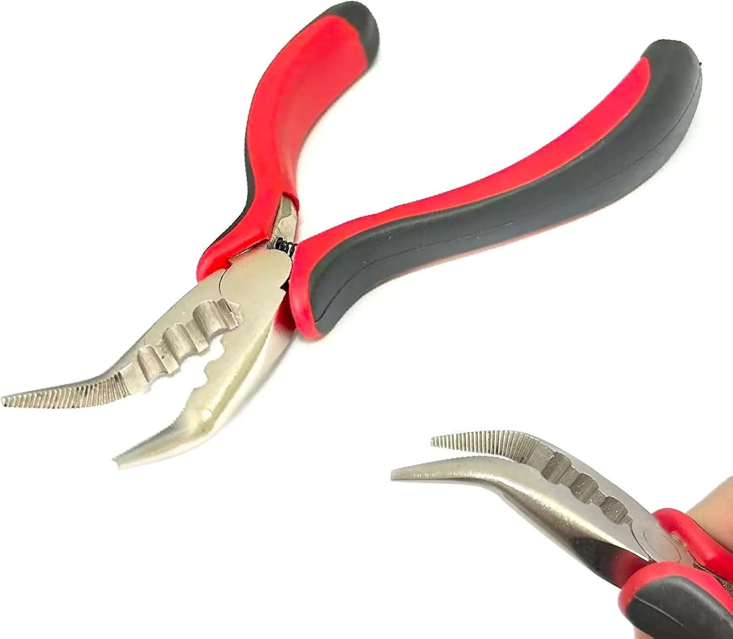 كماشة تمديد الشعر مع 3 فتحات كماشة صغيرة لفتاحة وصلات الشعر الدائري الصغير وأداة إزالة الصواميل (قطعة واحدة، أسود-أحمر) #2