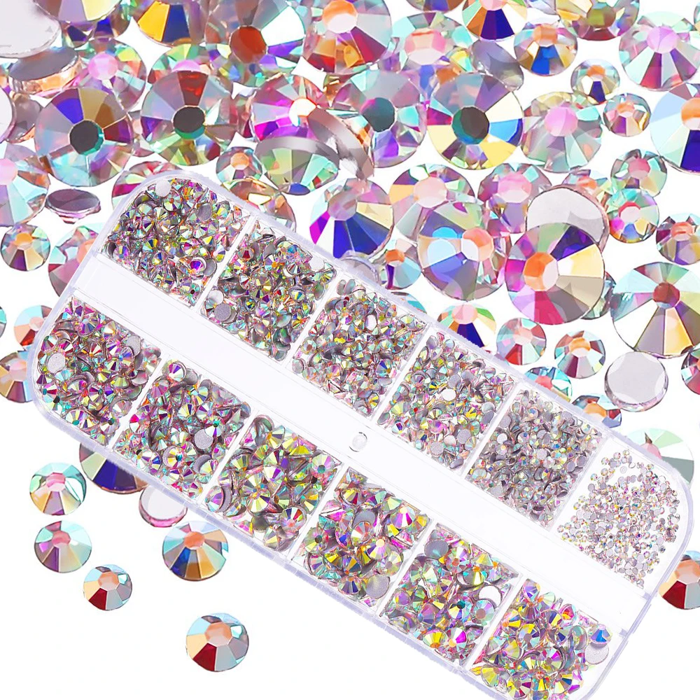 12 Grids Red Crystal Gems Rhinestone 3D Flat Bottom Transparent Glass SS4-SS16 Dazzling Diamond Nail Art decoration Face Jewelry