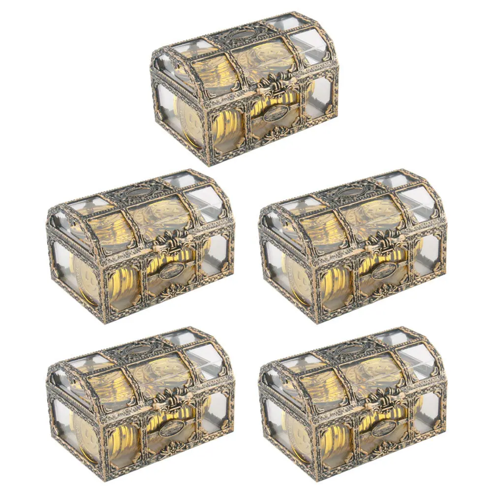 

5Pcs Plastic Crystal Gem Storage Box Transparent Organizer Vintage Jewelry Coin Storage Case Party Favors Pirate Treasure