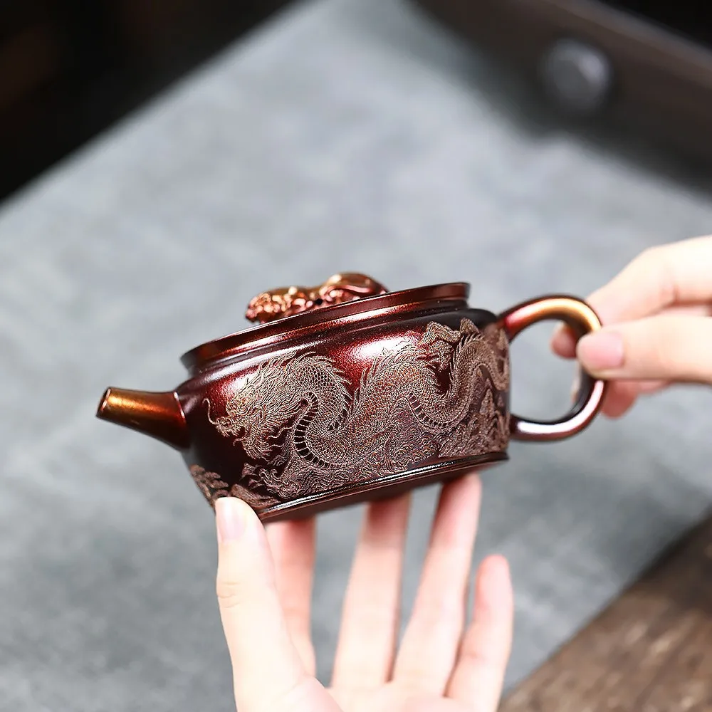 Handmade Yixing Purple Clay Pot Ore Ancient Burning Crouching Kung Fu Teapot Set Large Mouth Ball Hole 220C