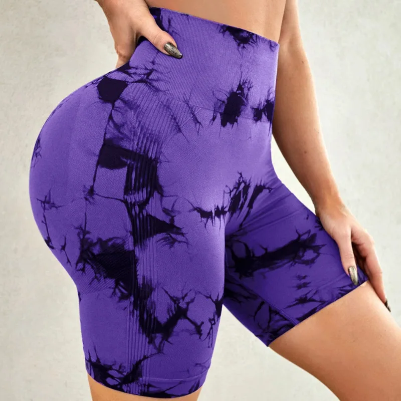 Tie Dyed Seamless Fitness Pants WOMEN\'S High Waist and Hip Lifting Sports Tight Shorts Running Sexy Peach Fitness Yoga Shorts