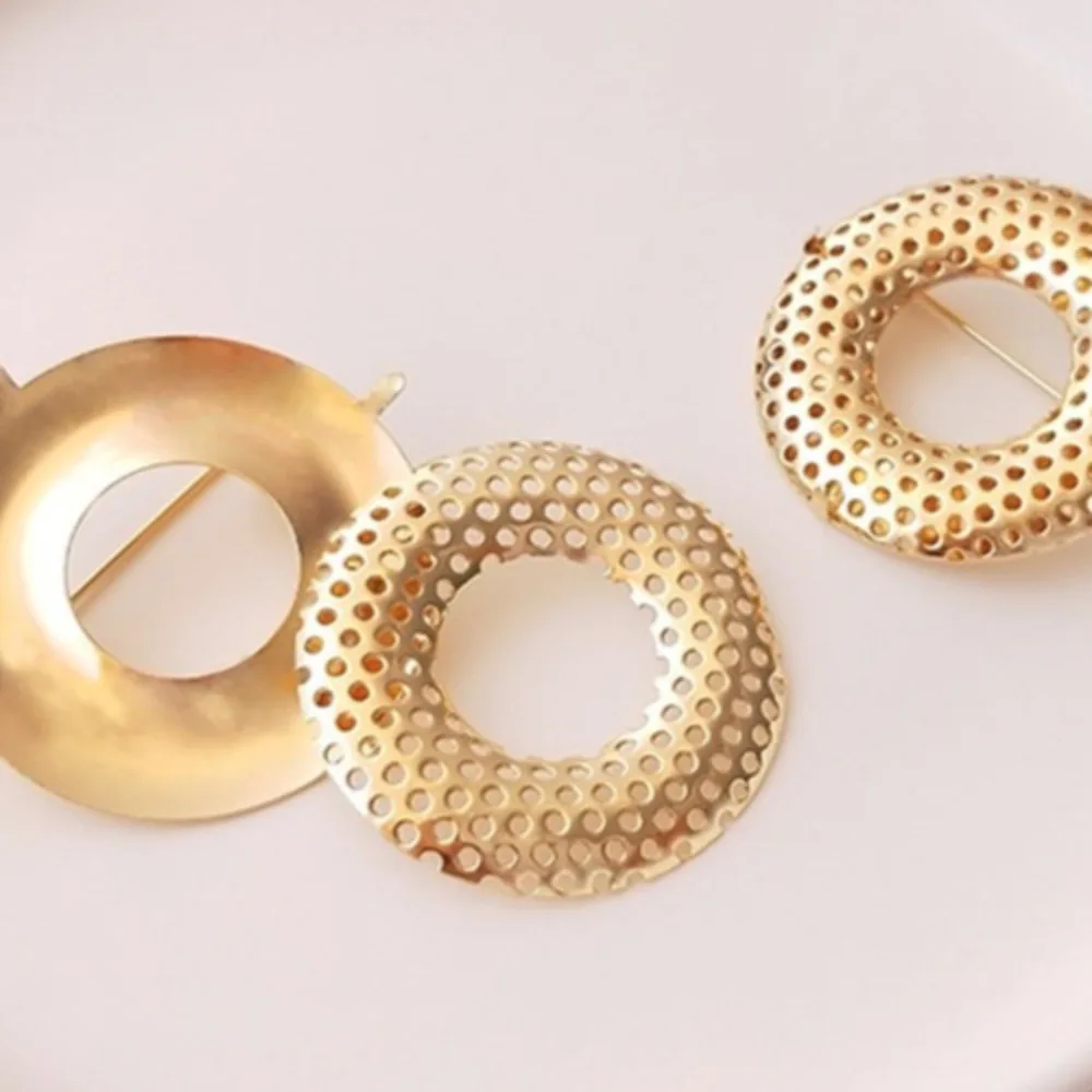 

14K Gold Color Ring Mesh Disk Rotating Safety Brooch Round Donut Micro Crochet Ring Beaded DIY Accessories