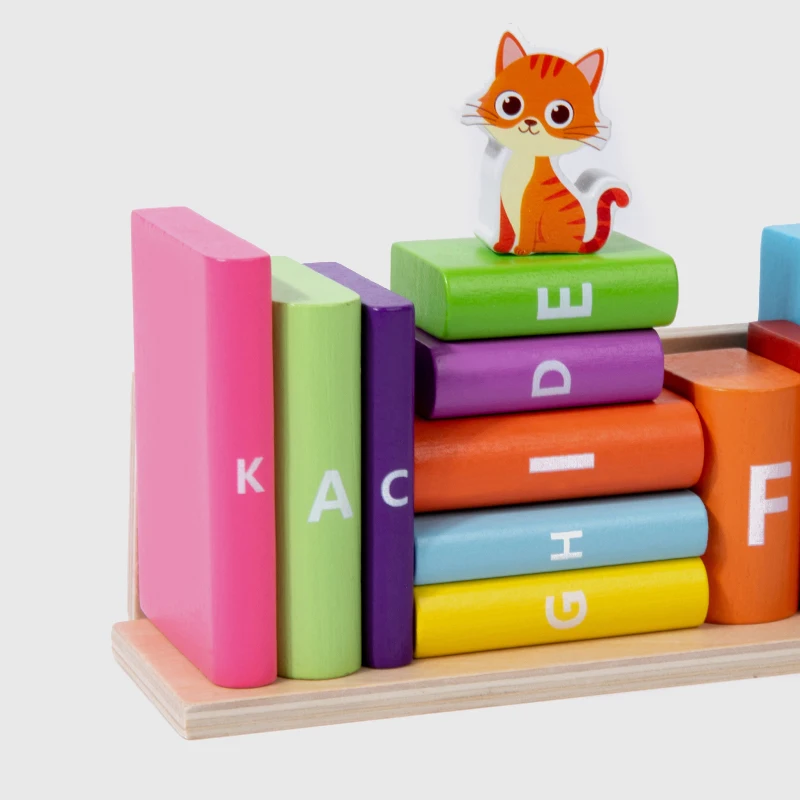 Wooden Kitten Alphabet Building Blocks Fine Motor Skill Game Educational Stacking Blocks Color Shape Sorting Toys for Counting