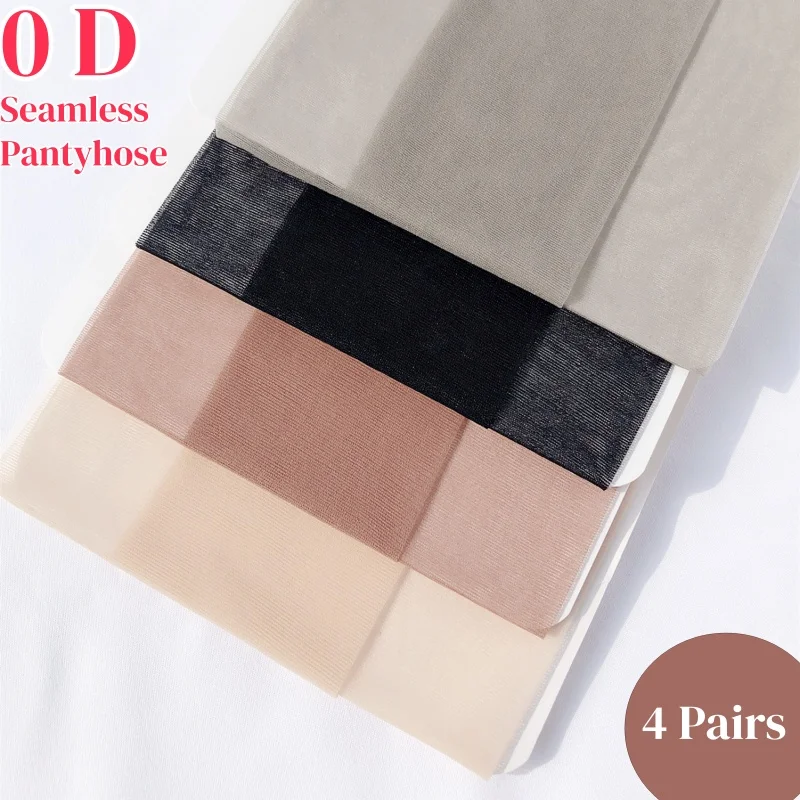 4 pares de Medias sexis ultrafinas para mujer, pantimedias transparentes OD invisibles de 1 línea en la entrepierna, Calzas transparentes, Collants transparentes