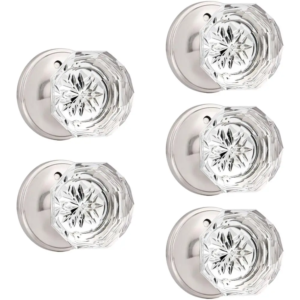 5 Pack Satin Nickel Privacy Glass Door Knobs Crystal Interior Handles Zinc Alloy Bed Bathroom Decor Easy Install Durable Elegant