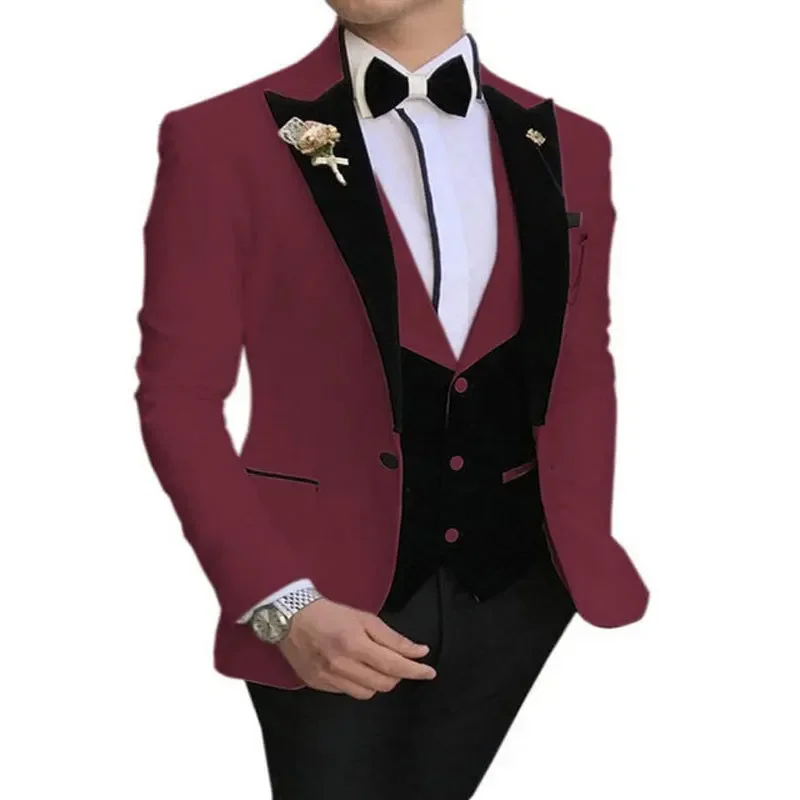 Mens Suits Three Pieces Men Dress Suits Casual Commuter Office Business Suits for Wedding(Blazer+Vest+Pants) Disfraz De Hombre