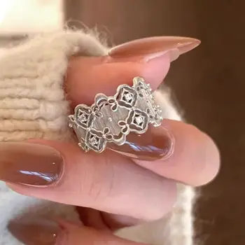 Stříbrný prsten s 925 sterlingovými perlami, elegantní retro dutý krajkový květinový zirkon, nastavitelný otevírací prsten pro ženy, jemné šperky, minimalistické doplňky 12 nejlepší prodej krajka Swarovski - №4