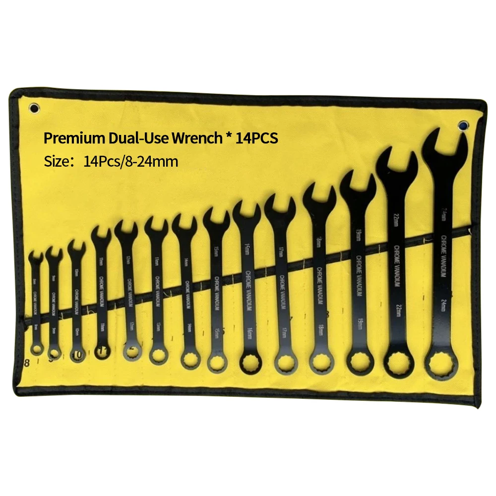 14pcs Ratcheting Combination Wrench Set, 8-24mm Metric Flex Head Ratcheting Wrench, Chrome Vanadium Steel Spanner