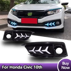 Car LED Lights Fog Lamps Front Bumper Lights For Honda Civic 10th Gen 2019-2020 DRL Sequential Turn Signal