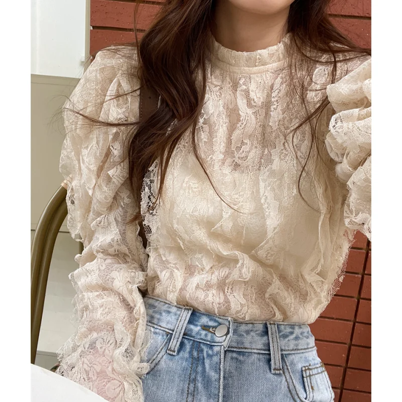 

T Shirt For Women Apricot Lace Shirt Personalized Summer Fashion Y2K Style Chic 2023 NEW Female Clothing Versatile Solid Top