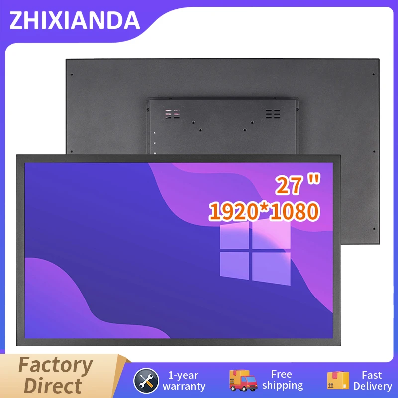 Zhixianda 27 Inch 1920*1080/4K Metal Case Industrial Monitor Capacitive Touch Screen Display With BNC VGA AV HDMI USB Interface