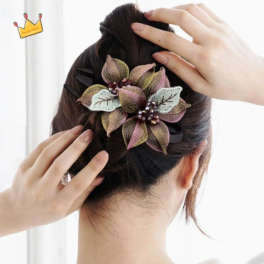 

Shiny Korean Style Women Hairpin Large Hair Clip Flower Hairclip Exquisite Headdress Crystal Headdress Ponytail Clip
