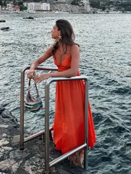 Foridol Orange Backless Tie Up Sexy Summer Women Dress V Neck A-line Beach Slip Dress 2024 Spaghetti Strap Party Midi Vestidos