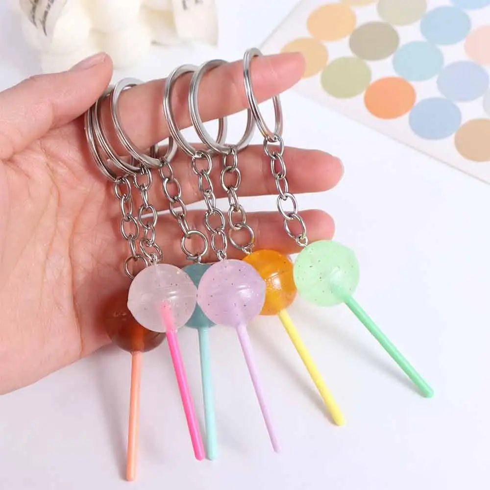 

Creative 3D Food Lollipop Keychain Jelly-colored Transparent Simulation Lollipop Bag Ornaments Mini Candy Key Rings Men Women
