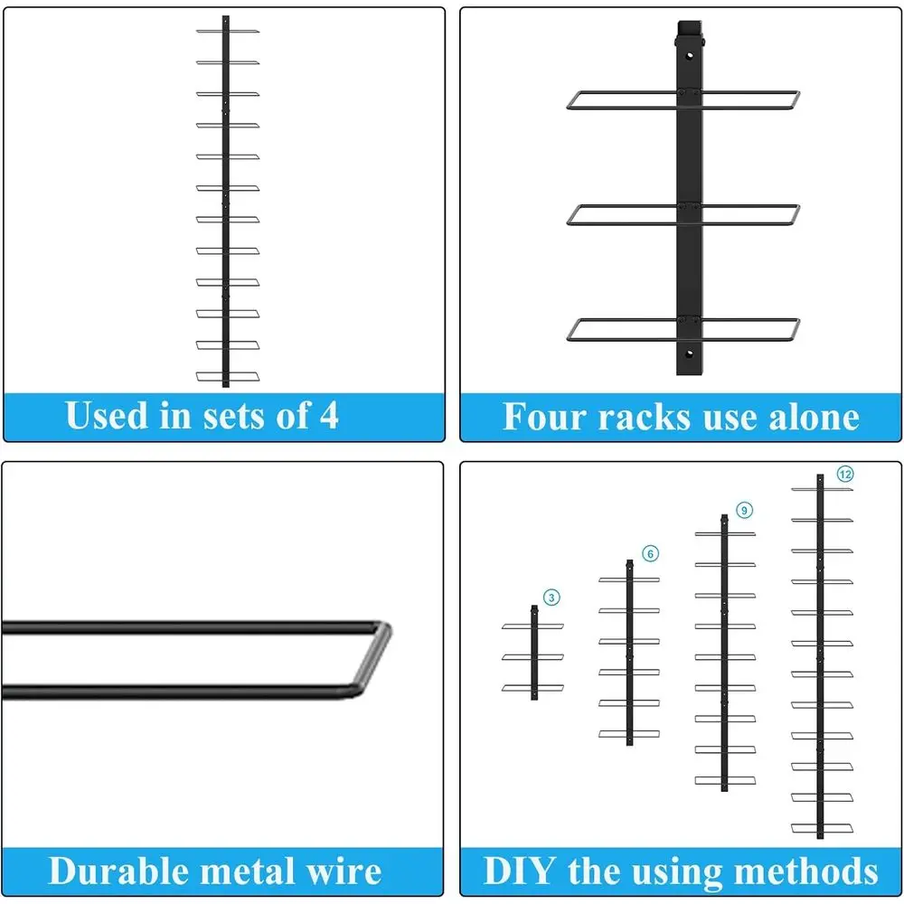 Modular 3-Pack Black Metal Wall-Mounted Wine Rack for DIY Display in Kitchen, Bar, and Cellar