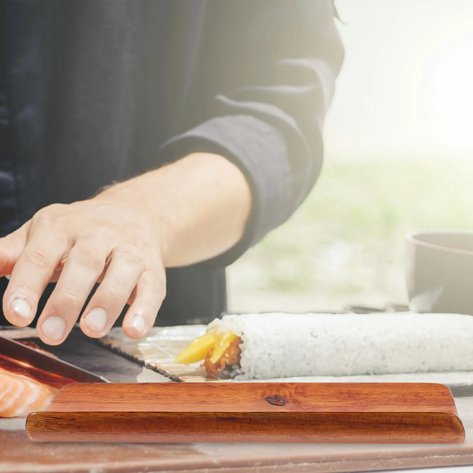 

4pcs Wooden Napkin Holder Sushi Tray Tableware Dishes Plate Utensil Rest Spoon Wood Serving Trays Food Presentation Kitchen Bar