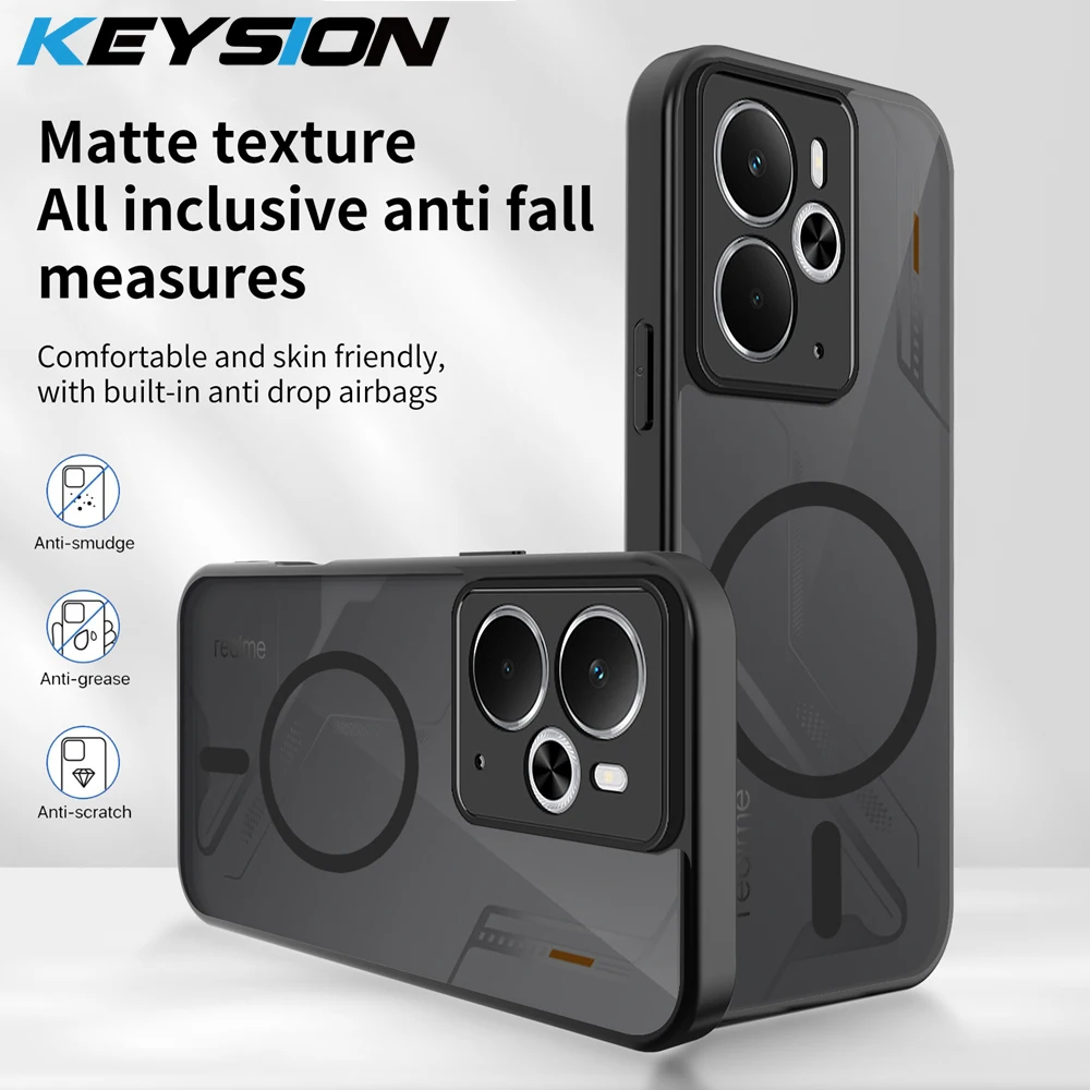 

Магнитный чехол KEYSION для Realme 14 5G, силикон + ПК, матовая полупрозрачная противоударная задняя крышка для OPPO Realme 14T 5G