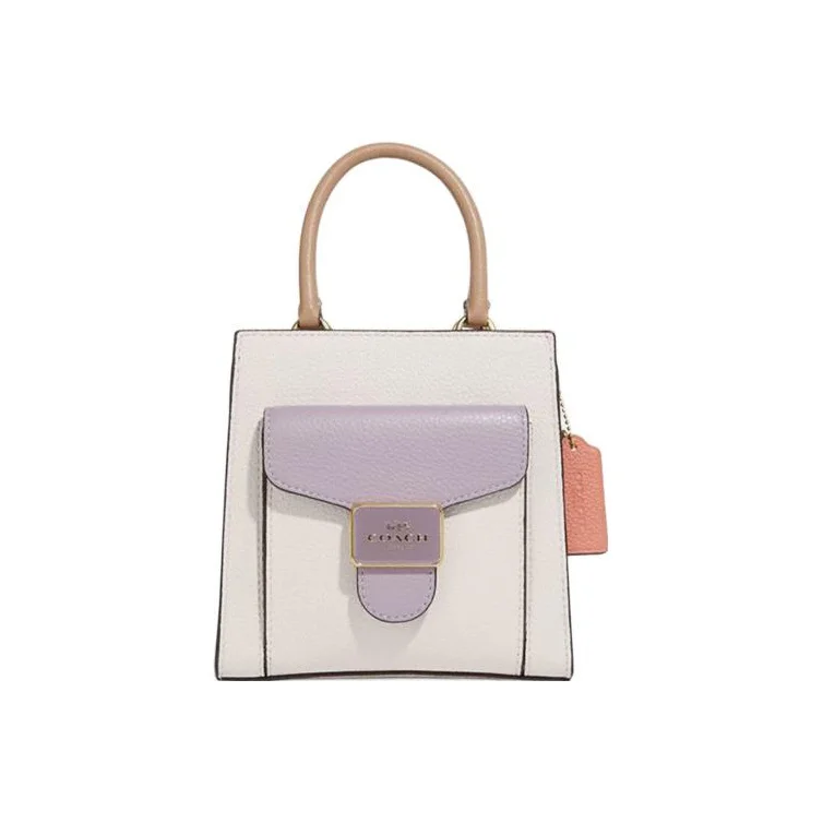 COACH Pepper Cow Leather Sheet Music Bag, Handbag, Shoulder Bag, Crossbody Bag Small Women's White & Lilac Purple CA620-IMCAH