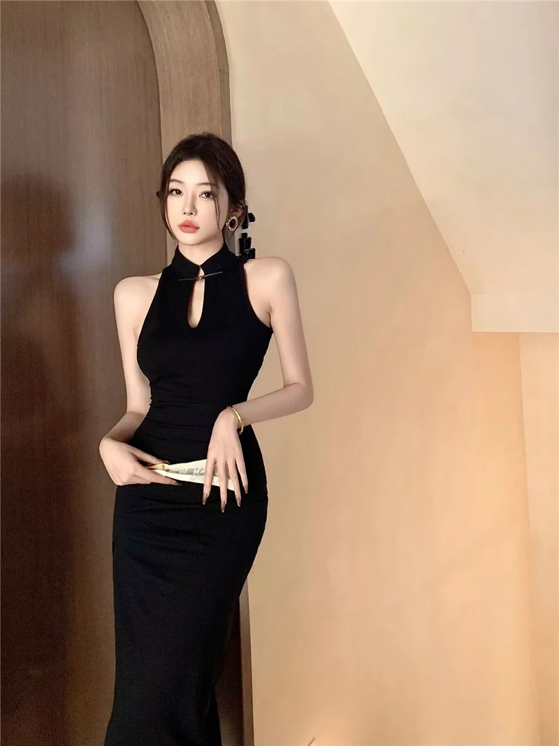 

Сексуальное ретро-платье-ципао для женщин, летнее, облегающее, с высоким разрезом, стройнящее, вечернее, из шелковой ткани, без рукавов