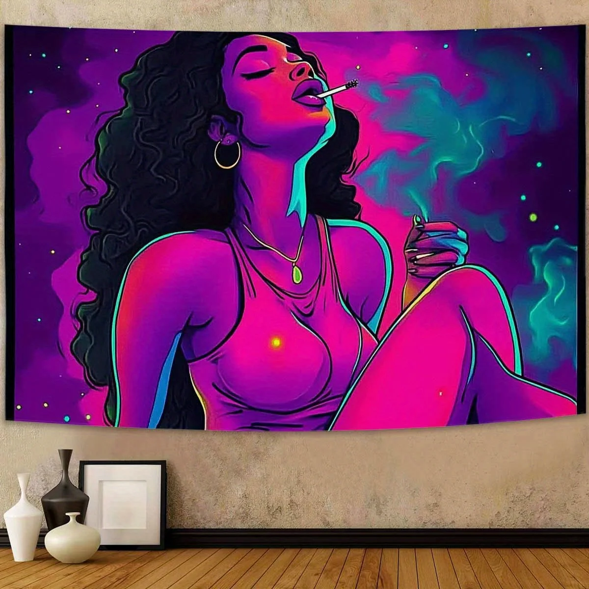 VIKAMA Neon Art Damen Wandteppich Psychedelic Home Decor Wohnzimmer Wandkunst Vintage Trend personalisierte Kunst Wandteppich