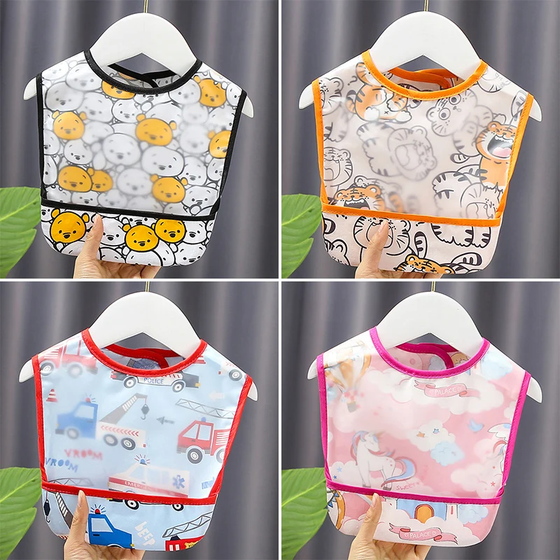 

Cute Print Baby Bibs Waterproof Lunch Feeding Bib Cartoon Pattern Adjustable Infant Burp Cloth Kids Sleeveless Apron