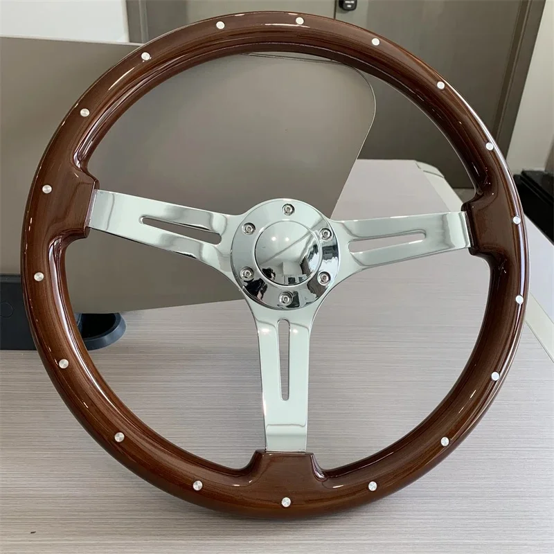 High Quality Vintage Wood Racing Steering Wheel With Horn Buttons Interior Accessory