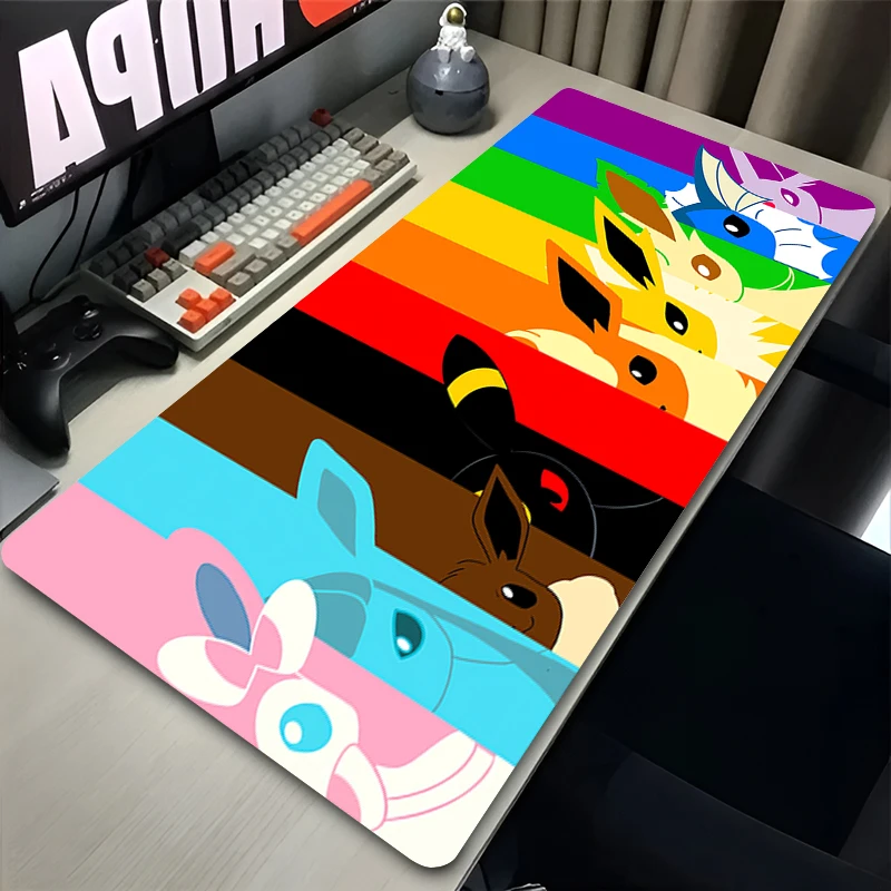 Kawaii Japan Anime Mouse Pad PC Colorful E-eevee Gamer Cabinet Mousepad XXL P-pokemon Keyboard Rug Laptop Gaming Rubber Desk Mat