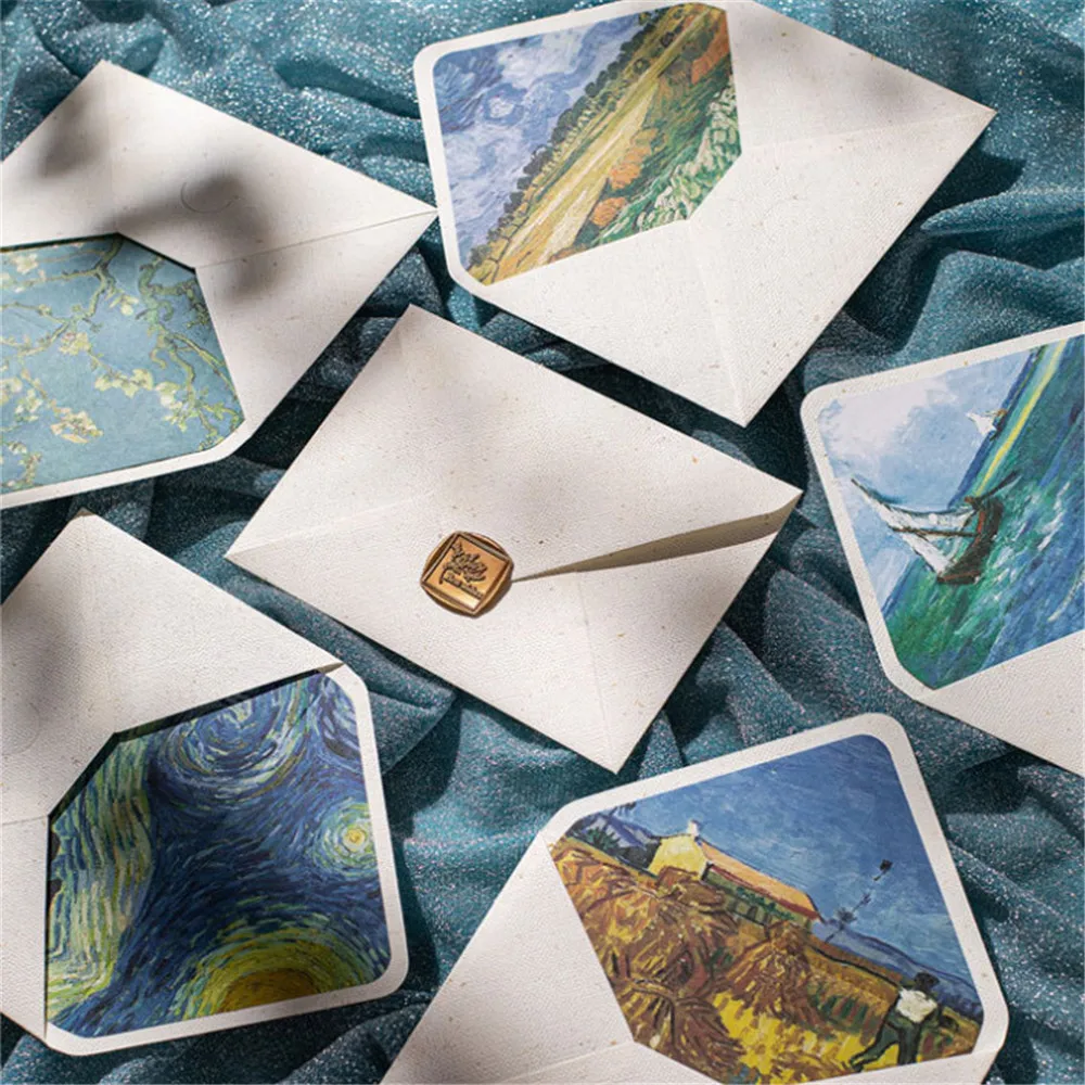 Van Gogh Oil Painting Envelopes Hemp DIY Multifunction Plant Writing Paper Envelope for Letter Paper Postcards Confession Letter