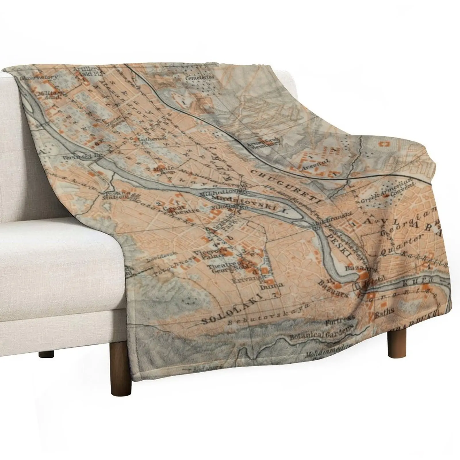 

Vintage Tbilisi Georgia Map (1914) Throw Blanket Faux Fur Soft Warm Blanket for Bed