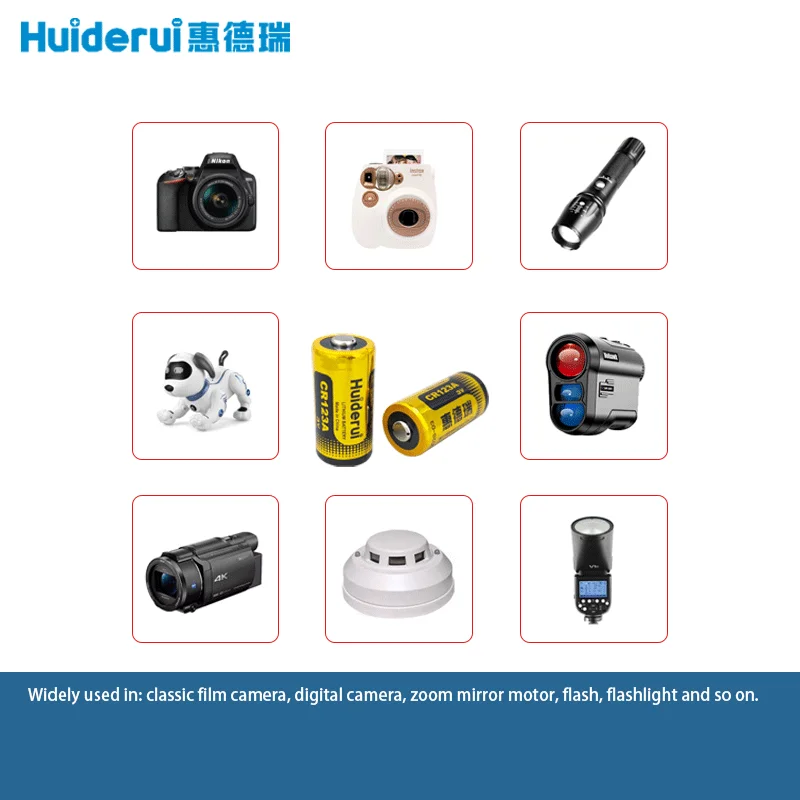 Huiderui CR123A CR17345 DL123A 3V For Flashlight Digital Camera Doorbells Alarm Gas Meter Dry Primary Battery Customized Plug