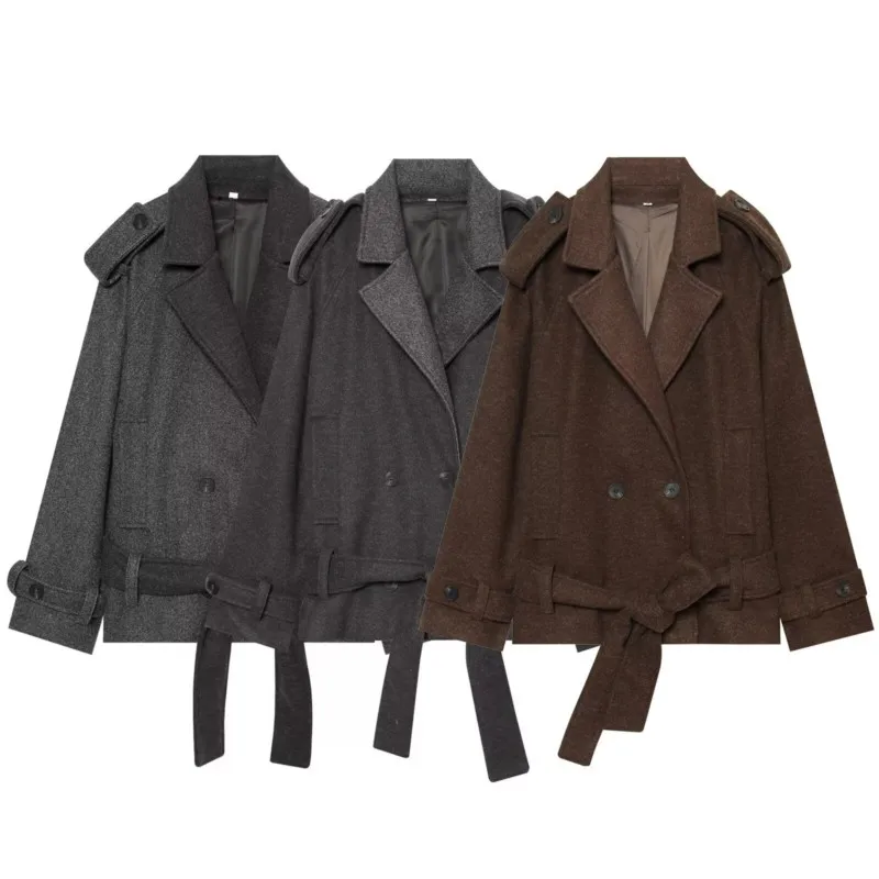 Women's Short Coat With Belt Coat Autumn Fashion Long Sleeve Hidden Pocket Women's comfortable Female Chic Overcoat