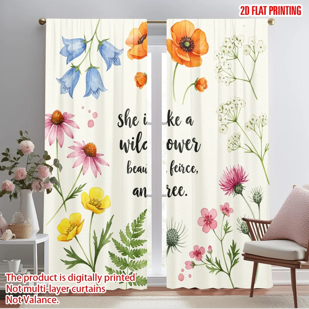 

2pcs 2D flat printing Curtain She is like a wildflower beautiful fierce and free Polyester Without Electricity All Season Party