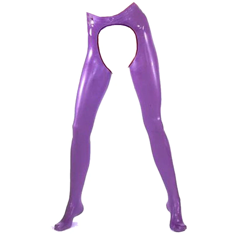 

Sexy Natural Latex Leggings Women Men Rubber Pants With Socks Crotch Opened Stockings S-LTW044