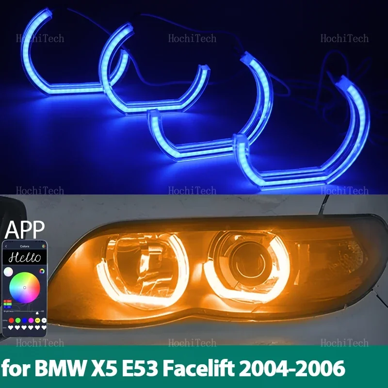 

DTM Автомобильный Стайлинг, разноцветные светодиодные кольца с управлением через приложение RGB, дневные ходовые огни для BMW X5 E53, линейка 2004 2005 2006