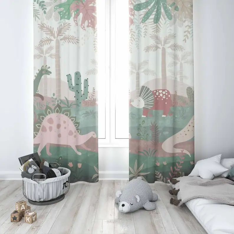 Dinosaur Animal Nursery Curtain Dino Kids Bedroom Black Out Nursery Decor Baby Room Curtains Bedroom Living Room Curtains