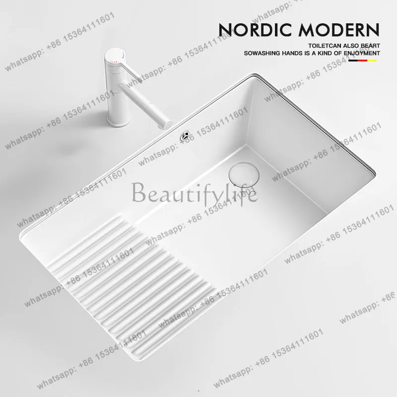 Laundry basin with washboard integrated ceramic under the counter basin side launching balcony laundry pool sink