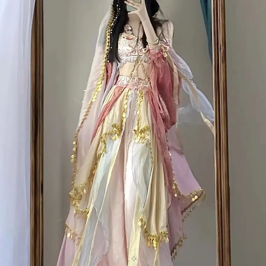 

Feitian Hanfu для женщин в западном стиле, улучшенный элемент принцессы Han, фото, дорожное платье, танцевальный костюм в экзотическом стиле на Хэллоуин