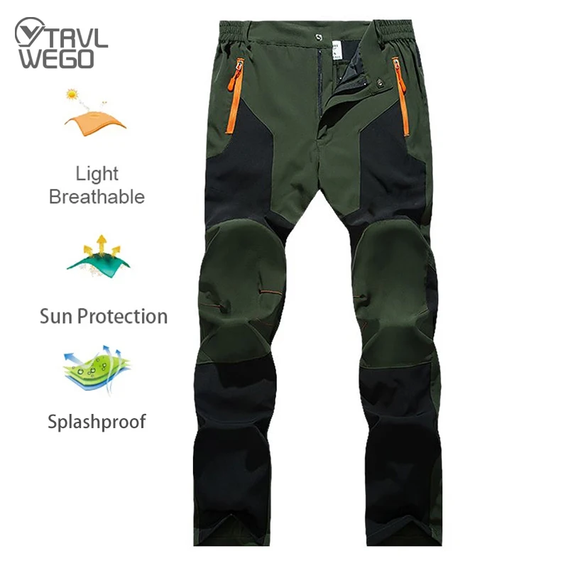 TRVLWEGO Men Summer Quick Dry Hiking Trousers Elastic Thin UV Resistant Splash Proof Outdoor Camping Pants