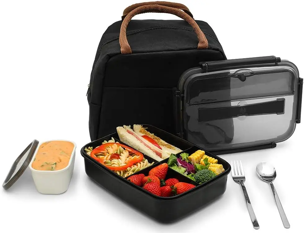 

Bento Lunch Box Leak-proof Eco-Friendly Bento Box Food Storage Containers with Large Lunch Bag, Sauce Jar, Stainless Spo