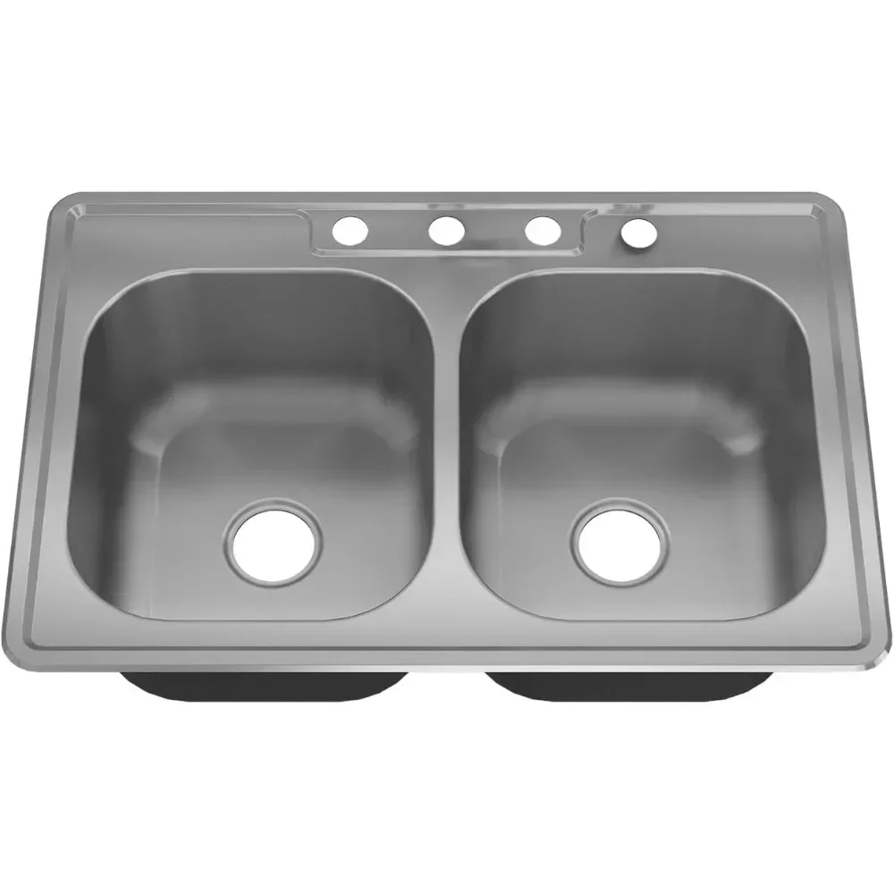 Plug in double bowl kitchen sink, stainless steel satin finish, 22 